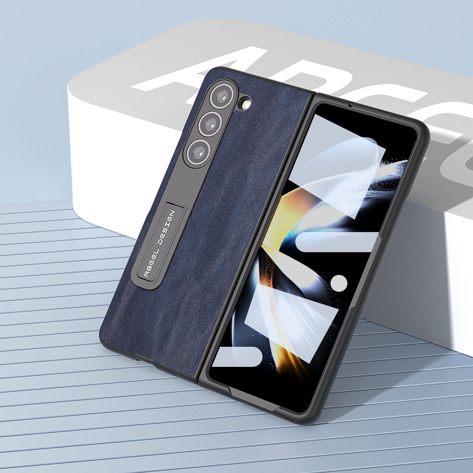 ABEEL For Samsung Galaxy Z Fold5 5G Leather Coated PC Kickstand Phone Case Cowhide Texture Shockproof Cover with Front Screen Film ABEEL For Samsung Galaxy Z Fold5 5G Leather Coated PC Kickstand Phone Case Cowhide Texture Shockproof Cover with Front Screen Film